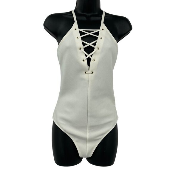 Express White Lace Up Bodysuit Women's S As Seen On Kourtney Kardashian - Picture 1 of 10